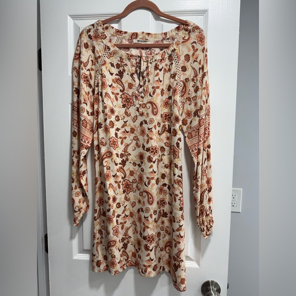 Rip Curl Long Sleeve Floral Dress - Cream and Brown